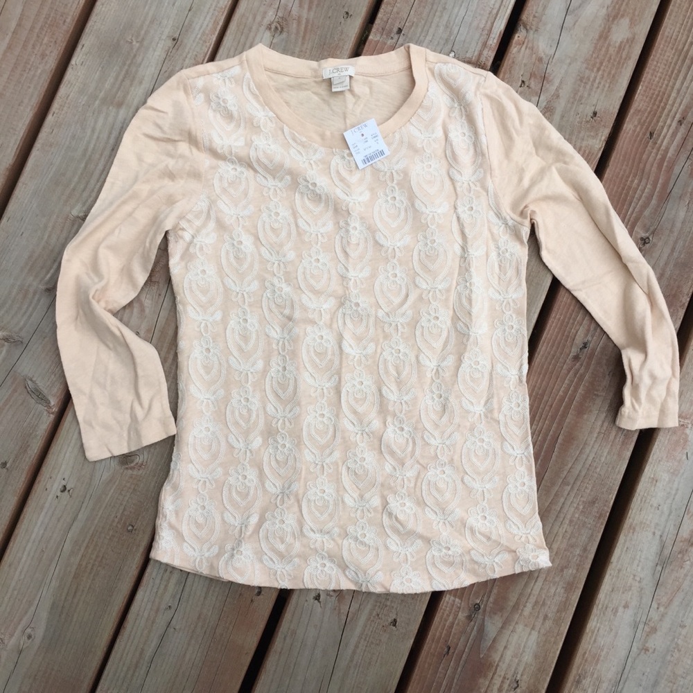 J. Crew 3/4 Sleeve Embroidered Top NEW